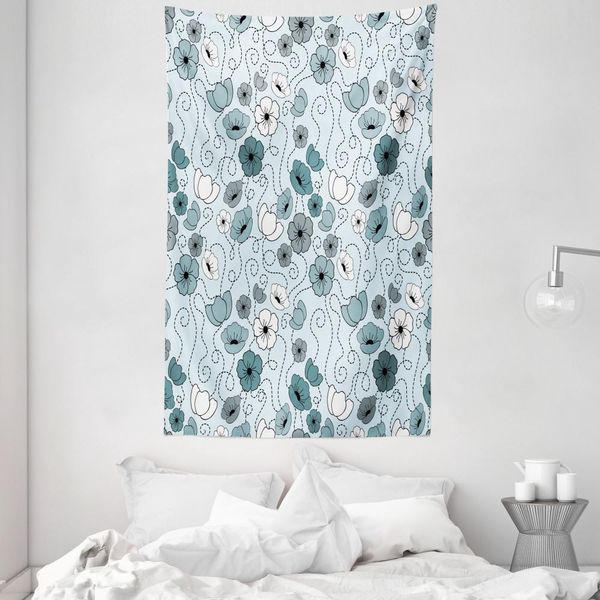 Abakuhaus Arazzo Floreale E Copriletto, Doodle Floral Botanik In Morbido Tessuto Microfibra Lavabile Senza Scolorimento Stampa Digitale, 140 X 230 Cm, Grigio Blu-Grigio Bianco-image