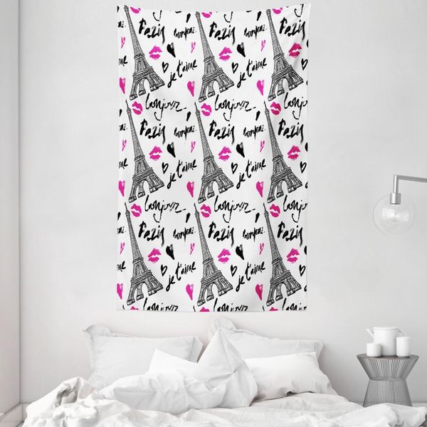 Abakuhaus Paris Arazzo E Copriletto, Pink Kiss Eiffel Liebe In Morbido Tessuto Microfibra Lavabile Senza Scolorimento Stampa Digitale, 140 X 230 Cm, Nero Bianco Rosa-image