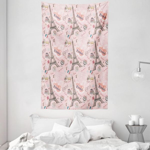 Abakuhaus Paris Arazzo E Copriletto, Croissant Macaron Muffin In Morbido Tessuto Microfibra Lavabile Senza Scolorimento Stampa Digitale, 140 X 230 Cm, Multicolore-image