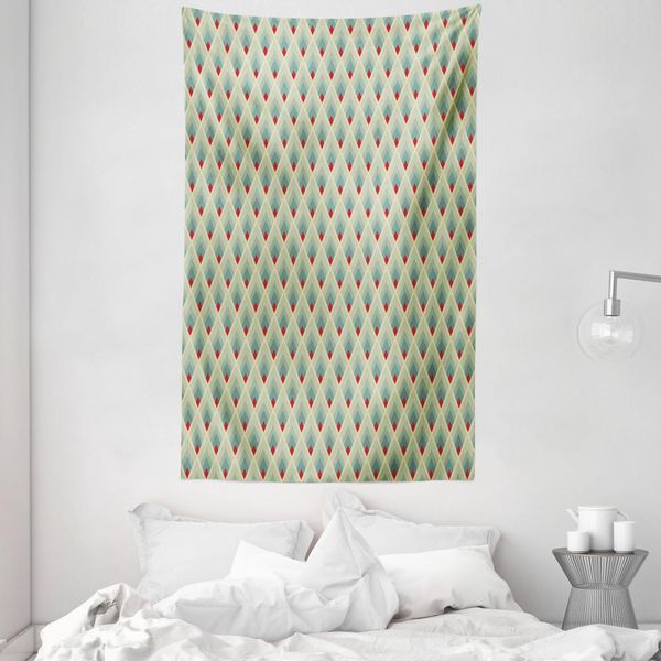 Abakuhaus Arazzo Geometrico E Copriletto, Forma Montagna Arte In Morbido Tessuto Microfibra Lavabile Senza Scolorimento Stampa Digitale, 140 X 230 Cm, Verde Pallido Rosso Avorio-image