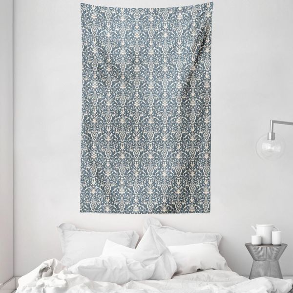 Abakuhaus Arazzo E Copriletto In Damasco, Foglie E Boccioli In Morbido Tessuto Microfibra Lavabile Senza Scolorimento Stampa Digitale, 140 X 230 Cm, Grigio Crema-image