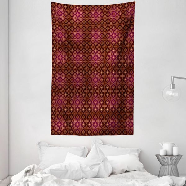 Abakuhaus Arazzo E Copriletto In Damasco, Stile Vittoriano Astratto In Morbido Tessuto Microfibra Lavabile Senza Scolorimento Stampa Digitale, 140 X 230 Cm, Arancione Magenta Nero-image