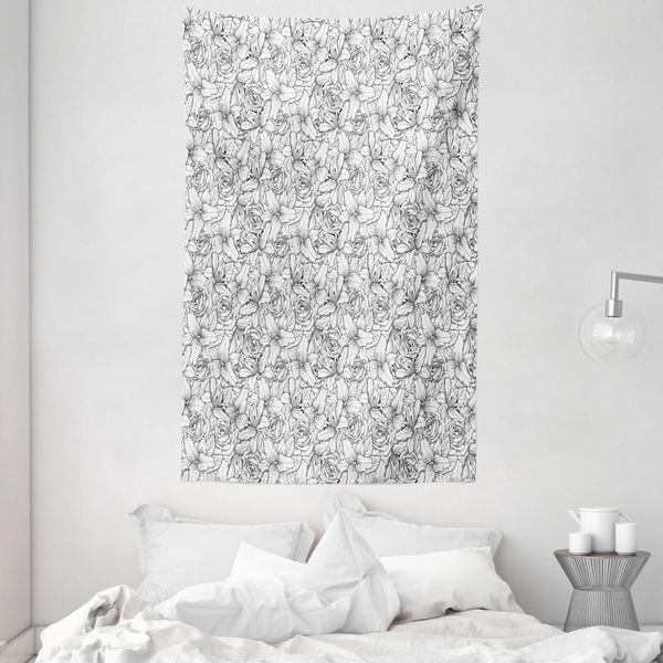 Abakuhaus Arazzo E Copriletto Grigio E Bianco, Botanical Poppy In Morbido Tessuto Microfibra Lavabile Senza Scolorimento Stampa Digitale, 140 X 230 Cm, Bianco Nero-image