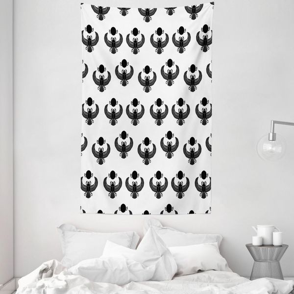 Abakuhaus Arazzo Egiziano E Copriletto, Coleottero In Morbido Tessuto Microfibra Lavabile Senza Scolorimento Stampa Digitale, 140 X 230 Cm, Bianco Nero-image