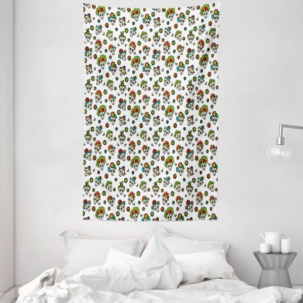 Abakuhaus Arazzo E Copriletto Messicano, Teschi Di Zucchero E Fiori In Morbido Tessuto Microfibra Lavabile Senza Scolorimento Stampa Digitale, 140 X 230 Cm, Multicolore-image