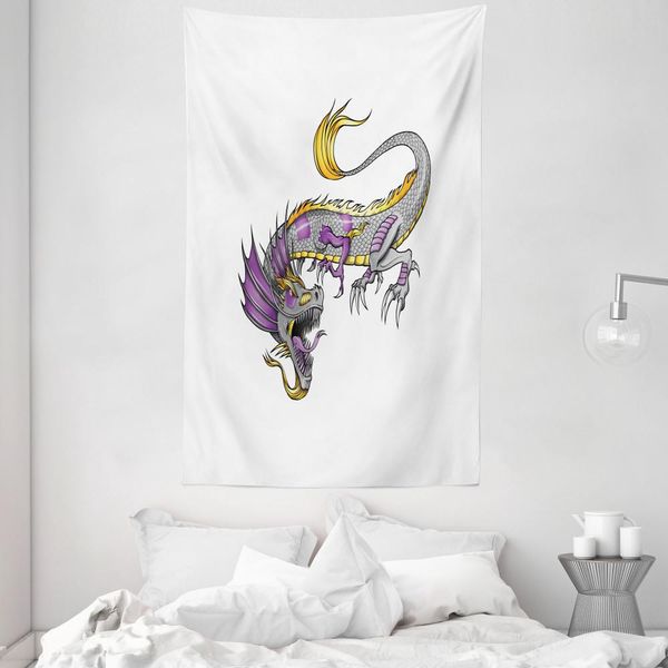Abakuhaus Arazzo E Copriletto Con Draghi, East Beast In Morbido Tessuto Microfibra Lavabile Senza Scolorimento Stampa Digitale, 140 X 230 Cm, Grigio Viola-image