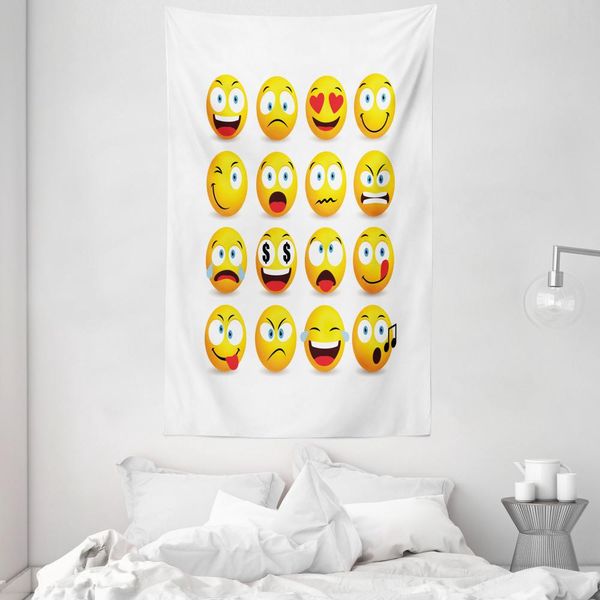 Abakuhaus Emoji Arazzo E Copriletto, Smiling Faces Composizione In Morbido Tessuto Microfibra Lavabile Senza Scolorimento Stampa Digitale, 140 X 230 Cm, Multicolore-image