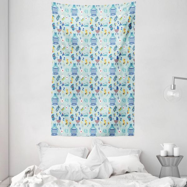 Abakuhaus Arazzo E Copriletto Per Bambini, Crestcent Luna Con Stelle In Morbido Tessuto Microfibra Lavabile Senza Scolorimento Stampa Digitale, 140 X 230 Cm, Viola Chiaro Blu Giallo-image