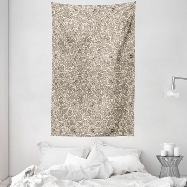 Abakuhaus Arazzo E Copriletto Beige, Composizione Circolare Pizzo In Morbido Tessuto Microfibra Lavabile Senza Scolorimento Stampa Digitale, 140 X 230 Cm, Marrone Chiaro-image