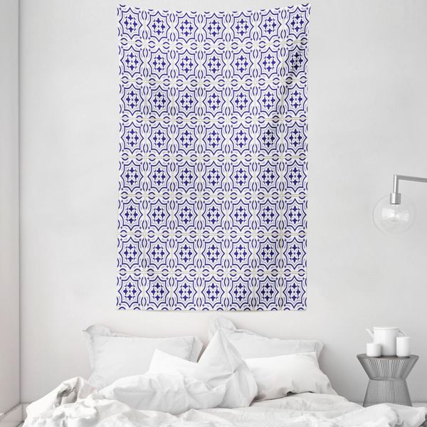 Abakuhaus Arazzo E Copriletto Azulejo, Piastrella Portoghese In Morbido Tessuto Microfibra Lavabile Senza Scolorimento, Stampa Digitale, 140 X 230 Cm, Viola Blu Blu Grigio-image