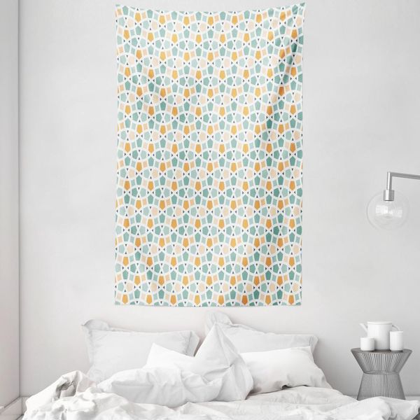 Abakuhaus Arazzo E Copriletto Turchese E Bianco, Mosaico Orientale In Morbido Tessuto Microfibra Lavabile Senza Scolorimento, Stampa Digitale, 140 X 230 Cm, Turchese Arancione Bianco-image
