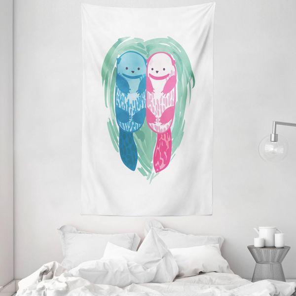Abakuhaus Arazzo E Copriletto Otter, Animale Semiacquatico In Morbido Tessuto Microfibra Lavabile Senza Scolorimento Stampa Digitale, 140 X 230 Cm, Verde Menta Blu Rosa-image