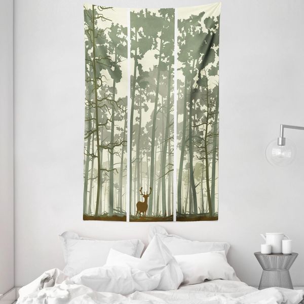 Abakuhaus Arazzo E Copriletto Wald, Motivo Cervo Pino In Morbido Tessuto Microfibra Lavabile Senza Scolorimento Stampa Digitale, 140 X 230 Cm, Verde Salvia Marrone Crema-image