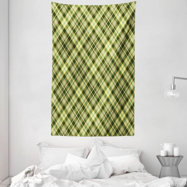 Abakuhaus Tappeto E Copriletto Verde E Marrone, Tartan Diagonale In Morbido Tessuto Microfibra Lavabile Senza Scolorimento, Stampa Digitale, 140 X 230 Cm, Verde Marrone-image