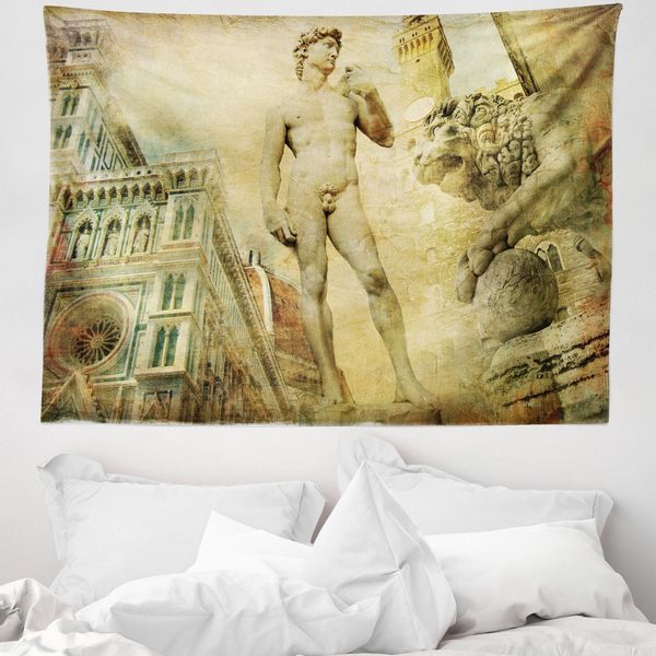 Abakuhaus Italia Arazzo, Firenze Collage In Morbido Tessuto Microfibra Lavabile Senza Scolorimento Stampa Digitale, 150 X 110 Cm, Arancione Pallido Verde Menta-image