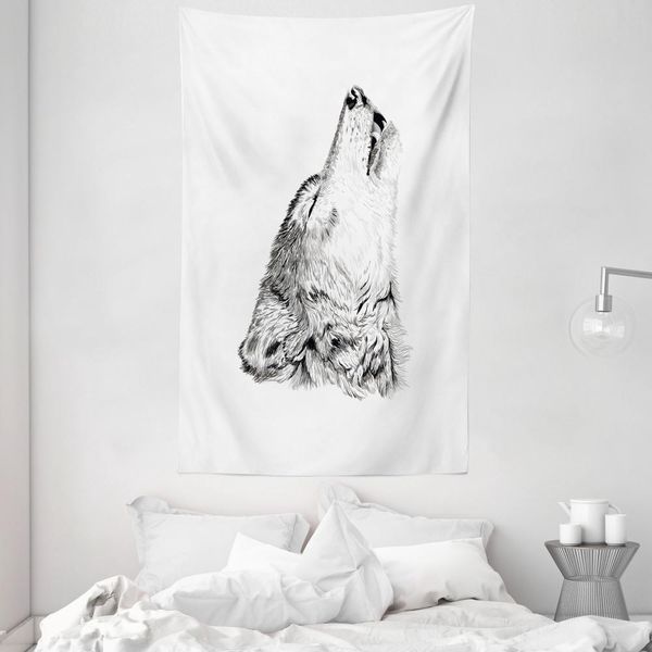 Abakuhaus Arazzo E Copriletto Wolf, Disegno Monocromatico Canine In Morbido Tessuto Microfibra Lavabile Senza Scolorimento Stampa Digitale, 140 X 230 Cm, Nero Bianco Grigio-image