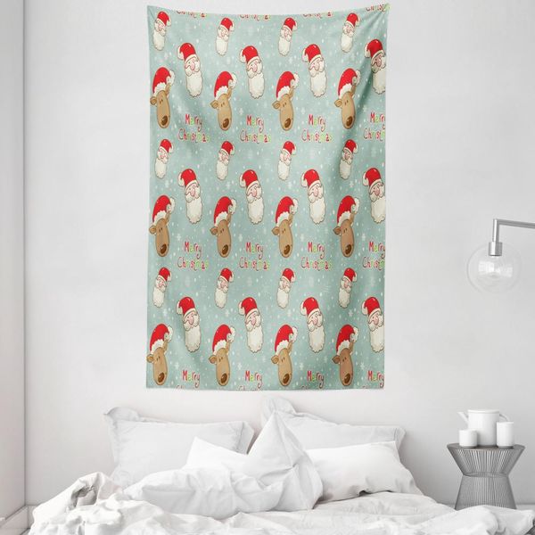 Abakuhaus Tappeto Natalizio E Copriletto, Sankt Deer Vendemmia In Morbido Tessuto Microfibra Lavabile Senza Scolorimento Stampa Digitale, 140 X 230 Cm, Multicolore-image