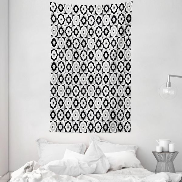 Abakuhaus Quatrefoil Arazzo E Copriletto, Margherite Monocromatiche In Morbido Tessuto Microfibra Lavabile Senza Scolorimento Stampa Digitale, 140 X 230 Cm, Nero Bianco Grigio-image