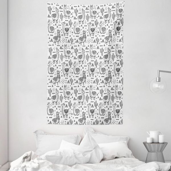 Abakuhaus Arazzo E Copriletto Lama, Disegno Doodle Alpaca In Morbido Tessuto Microfibra Lavabile Senza Scolorimento Stampa Digitale, 140 X 230 Cm, Bianco Coke Grigio-image