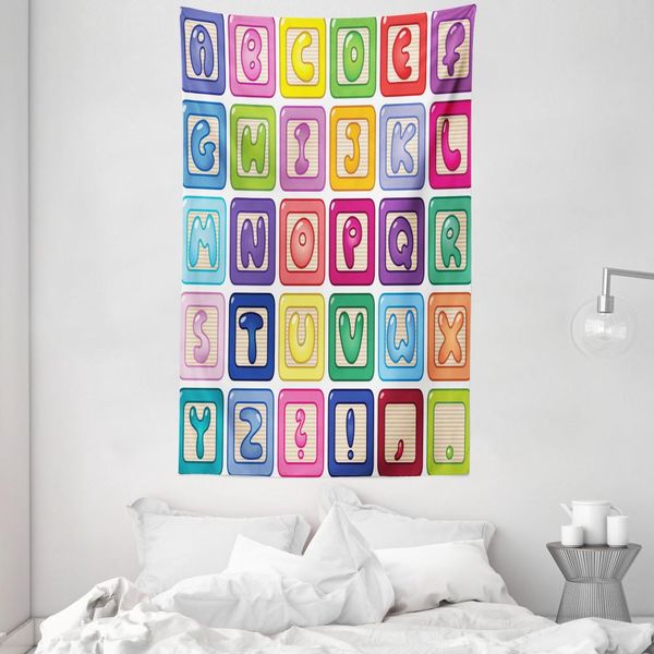 Abakuhaus Nursery Attività Arazzo E Copriletto, Alfabeto Inglese In Morbido Tessuto Microfibra Lavabile Senza Scolorimento, Stampa Digitale, 140 X 230 Cm, Multicolore-image