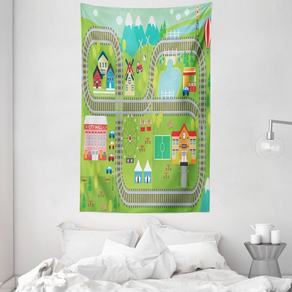 Abakuhaus Nursery Attività Arazzo E Copriletto, Binari In Morbido Tessuto Microfibra Lavabile Senza Scolorimento Stampa Digitale, 140 X 230 Cm, Multicolore-image