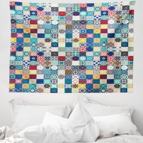 Abakuhaus Arazzo Marocchino, Elaborato Motivo Patchwork In Morbido Tessuto Microfibra Lavabile Senza Scolorimento, Stampa Digitale, 150 X 110 Cm, Multicolore-image
