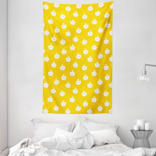 Abakuhaus Arazzo E Copriletto Giallo E Bianco, Motivo Nuvole In Morbido Tessuto Microfibra Lavabile Senza Scolorimento Stampa Digitale, 140 X 230 Cm, Giallo Terra Bianco-image