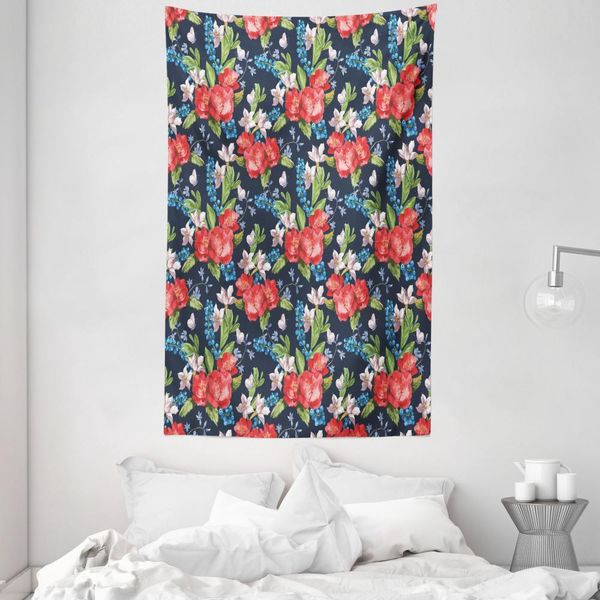 Abakuhaus Arazzo Floreale E Copriletto, Mirtilli E Foglie Verdi In Morbido Tessuto Microfibra Lavabile Senza Scolorimento, Stampa Digitale, 140 X 230 Cm, Multicolore-image