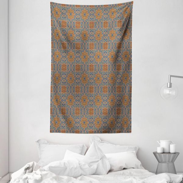 Abakuhaus Arazzo E Copriletto Marocchino, Tradizionale In Morbido Tessuto Microfibra Lavabile Senza Scolorimento Stampa Digitale, 140 X 230 Cm, Blu Seppia Rosso Legno-image