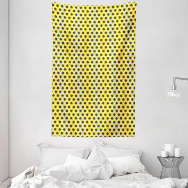 Abakuhaus Arazzo Floreale E Copriletto, Doodle Sunflowers In Morbido Tessuto Microfibra Lavabile Senza Scolorimento Stampa Digitale, 140 X 230 Cm, Verde Acqua Scuro Giallo-image