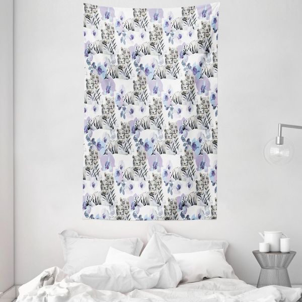 Abakuhaus Arazzo E Copriletto Safari, Leopardi Con Fiori In Morbido Tessuto Microfibra Lavabile Senza Scolorimento, Stampa Digitale, 140 X 230 Cm, Multicolore-image
