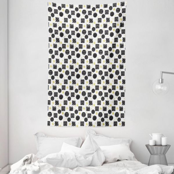 Abakuhaus Tappeto Da Parete E Copriletto Nero E Giallo, Stile Scribble, In Morbido Tessuto Microfibra, Lavabile Senza Scolorimento, Stampa Digitale, 140 X 230 Cm, Nero, Giallo, Bianco-image