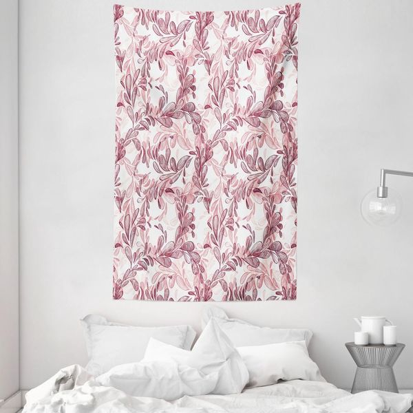 Abakuhaus Arazzo Floreale E Copriletto, Sketchy Leaves Petals In Morbido Tessuto Microfibra Lavabile Senza Scolorimento Stampa Digitale, 140 X 230 Cm, Marrone Corallo E Bianco-image