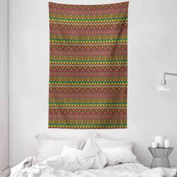 Abakuhaus Arazzo Geometrico E Copriletto, Motivo A Zigzag Messicano In Morbido Tessuto Microfibra Lavabile Senza Scolorimento, Stampa Digitale, 140 X 230 Cm, Multicolore-image