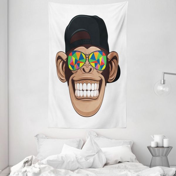 Abakuhaus Arazzo E Copriletto Con Scimmia, Simpatico Animale Hipster In Morbido Tessuto Microfibra Lavabile Senza Scolorimento, Stampa Digitale, 140 X 230 Cm, Multicolore-image