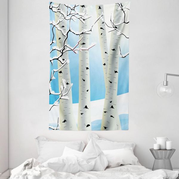 Abakuhaus Arazzo Invernale E Copriletto, Stagionale, Neve, Foresta In Morbido Tessuto Microfibra Lavabile Senza Scolorimento, Stampa Digitale, 140 X 230 Cm, Azzurro Pallido Avorio Nero-image