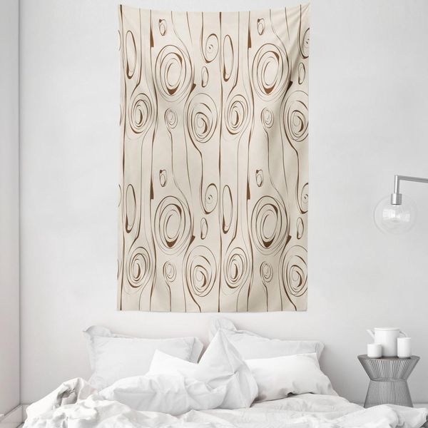 Abakuhaus Arazzo Contemporaneo E Copriletto, Scribble Spirals In Morbido Tessuto Microfibra Lavabile Senza Scolorimento Stampa Digitale, 140 X 230 Cm, Beige E Marrone-image