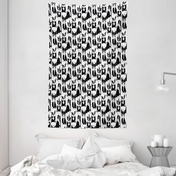Abakuhaus Arazzo E Copriletto Bulldog, Doodle Cuccioli Divertenti In Morbido Tessuto Microfibra Lavabile Senza Scolorimento Stampa Digitale, 140 X 230 Cm, Bianco E Nero-image