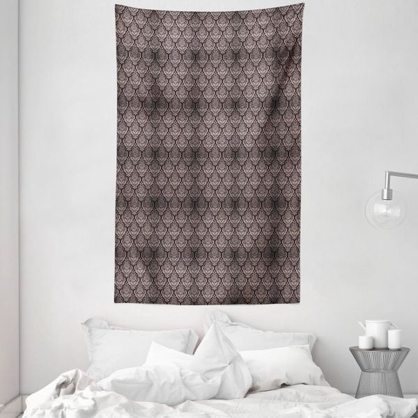 Abakuhaus Arazzo E Copriletto In Damasco, Motivo Floreale In Morbido Tessuto Microfibra Lavabile Senza Scolorimento Stampa Digitale, 140 X 230 Cm, Beige E Grigio Scuro-image