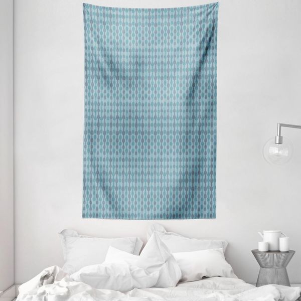 Abakuhaus Tappeto Da Parete E Copriletto Grigio Blu, Motivo Astratto Doodle In Morbido Tessuto Microfibra Lavabile Senza Scolorimento, Stampa Digitale, 140 X 230 Cm, Grigio E Turchese-image