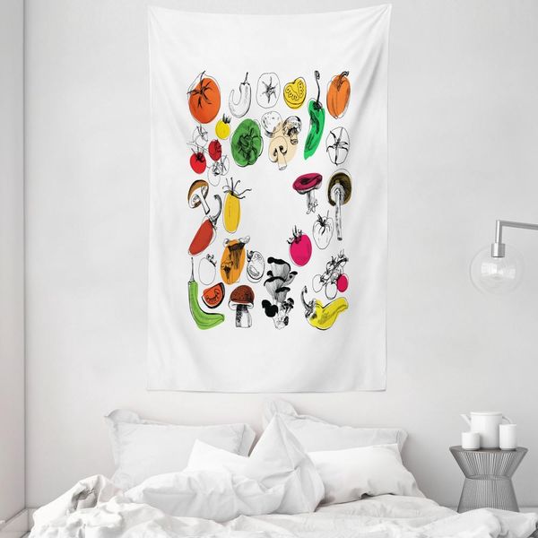 Abakuhaus Arazzo E Copriletto Con Motivo Vegetale, Grafica Doodle Alimentare In Morbido Tessuto Microfibra Lavabile Senza Scolorimento, Stampa Digitale, 140 X 230 Cm, Multicolore-image