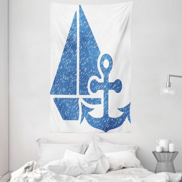 Abakuhaus Vintage Blue Arazzo E Copriletto, Barca A Vela In Morbido Tessuto Microfibra Lavabile Senza Scolorimento Stampa Digitale, 140 X 230 Cm, Blu Azzurro Bianco-image