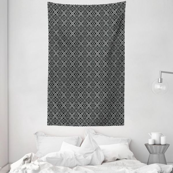 Abakuhaus Arazzo Geometrico E Copriletto, Motivo Stripy Flooring In Morbido Tessuto Microfibra Lavabile Senza Scolorimento Stampa Digitale, 140 X 230 Cm, Nero Bianco Grigio-image