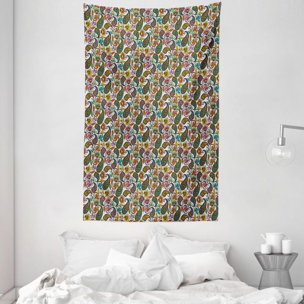 Abakuhaus Arazzo E Copriletto Hippie, Retrò Paisley Colorful In Morbido Tessuto Microfibra Lavabile Senza Scolorimento Stampa Digitale, 140 X 230 Cm, Multicolore-image