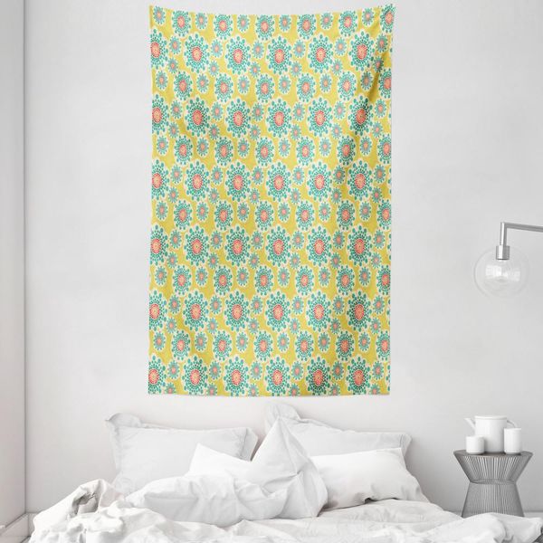 Abakuhaus Arazzo E Copriletto Giallo E Blu, Fiori Punteggiati In Morbido Tessuto Microfibra Lavabile Senza Scolorimento Stampa Digitale, 140 X 230 Cm, Multicolore-image