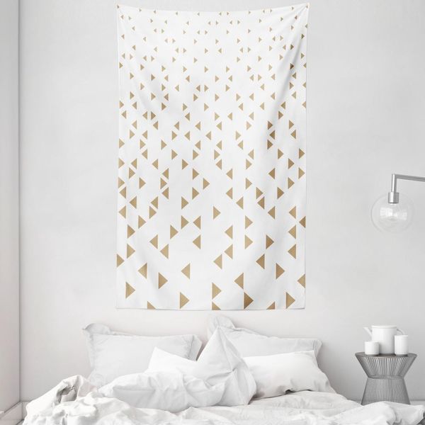 Abakuhaus Arazzo Geometrico E Copriletto, Composizione Triangolare In Morbido Tessuto Microfibra Lavabile Senza Scolorimento, Stampa Digitale, 140 X 230 Cm, Marrone Chiaro E Bianco-image