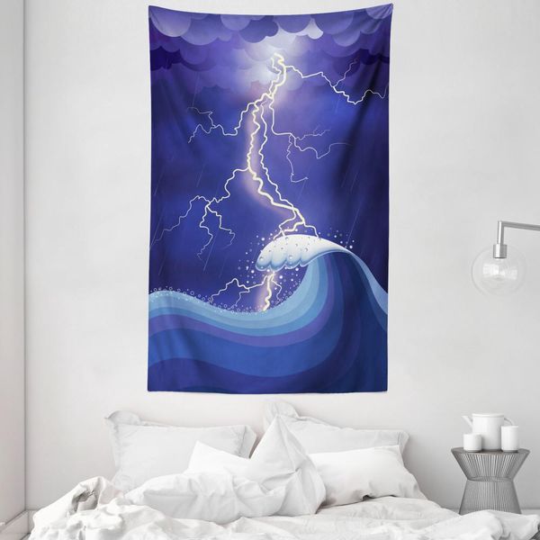 Abakuhaus Arazzo E Copriletto Viola, Tempesta Violenta Nell'oceano In Morbido Tessuto Microfibra Lavabile Senza Scolorimento Stampa Digitale, 140 X 230 Cm, Viola, Blu E Bianco-image