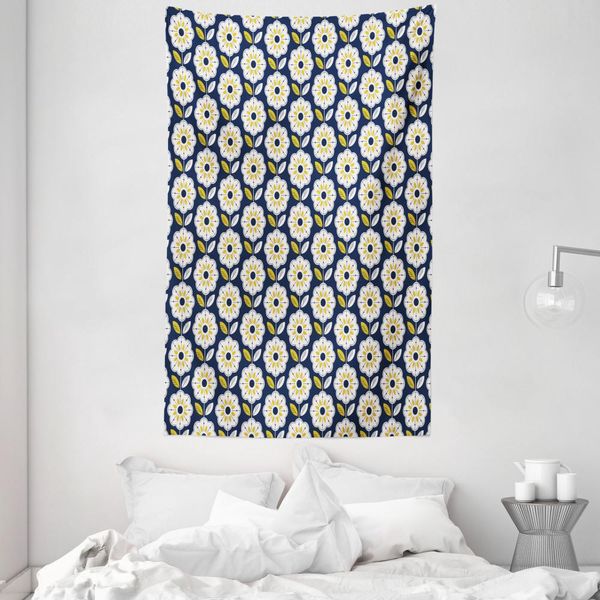 Abakuhaus Arazzo Floreale E Copriletto, Fiori A Otto Petali In Morbido Tessuto Microfibra Lavabile Senza Scolorimento, Stampa Digitale, 140 X 230 Cm, Indaco Multicolore-image