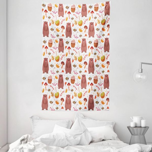 Abakuhaus Arazzo E Copriletto Con Motivo Api, Autumn Forest Wildlife In Morbido Tessuto Microfibra Lavabile Senza Scolorimento, Stampa Digitale, 140 X 230 Cm, Multicolore-image