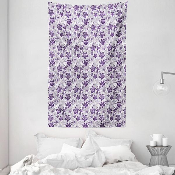 Abakuhaus Arazzo Floreale E Copriletto, Petals Curves In Morbido Tessuto Microfibra Lavabile Senza Scolorimento Stampa Digitale, 140 X 230 Cm, Viola Grigio Viola-image